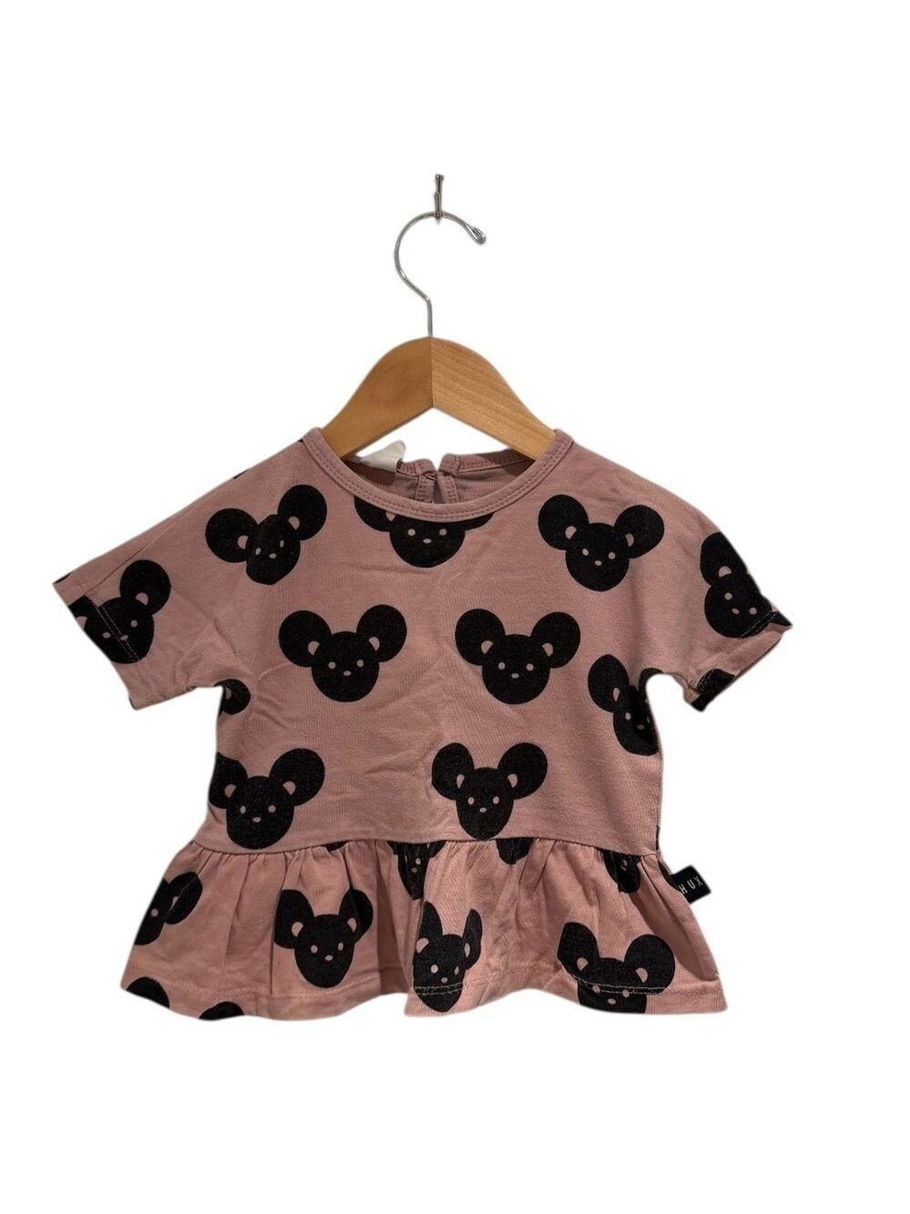 HUXBABY light pink & black mouse print peplum t-shirt - size 3
